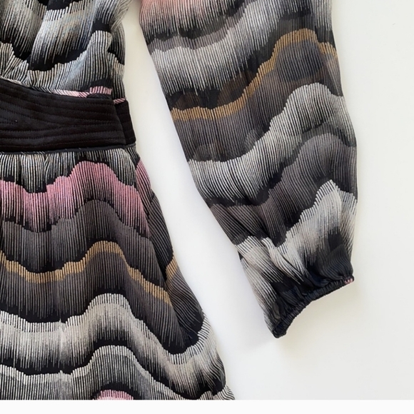 Multi- colored silk overlay printed v-neck dress - Picture 6 of 11